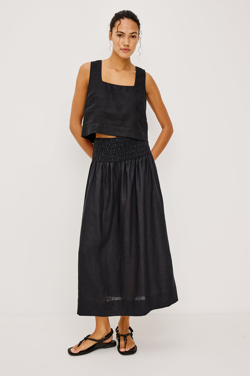 ALESSA SKIRT - BLACK LINEN – Rails