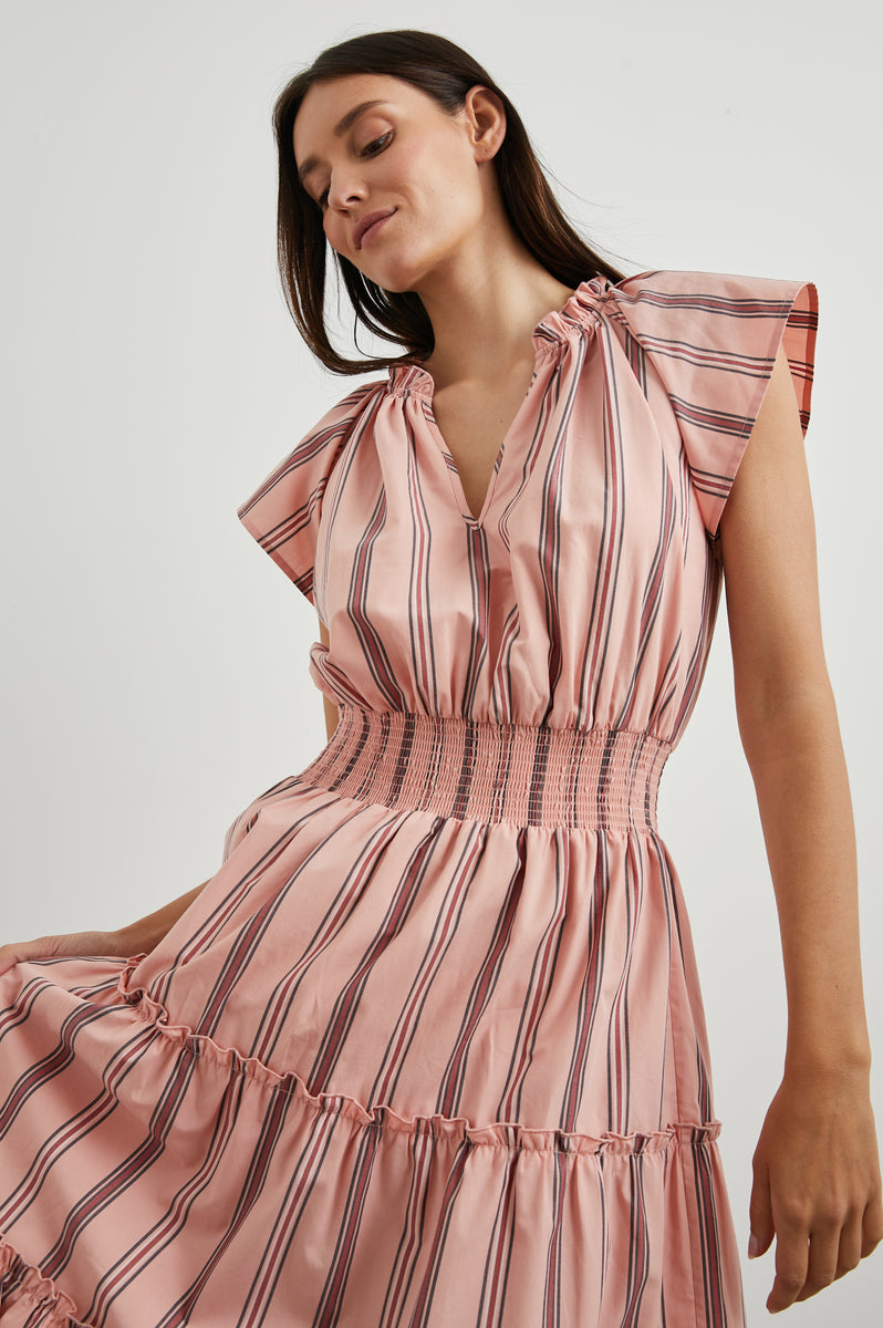 AMELLIA DRESS - CORAL NAVY STRIPE – Rails
