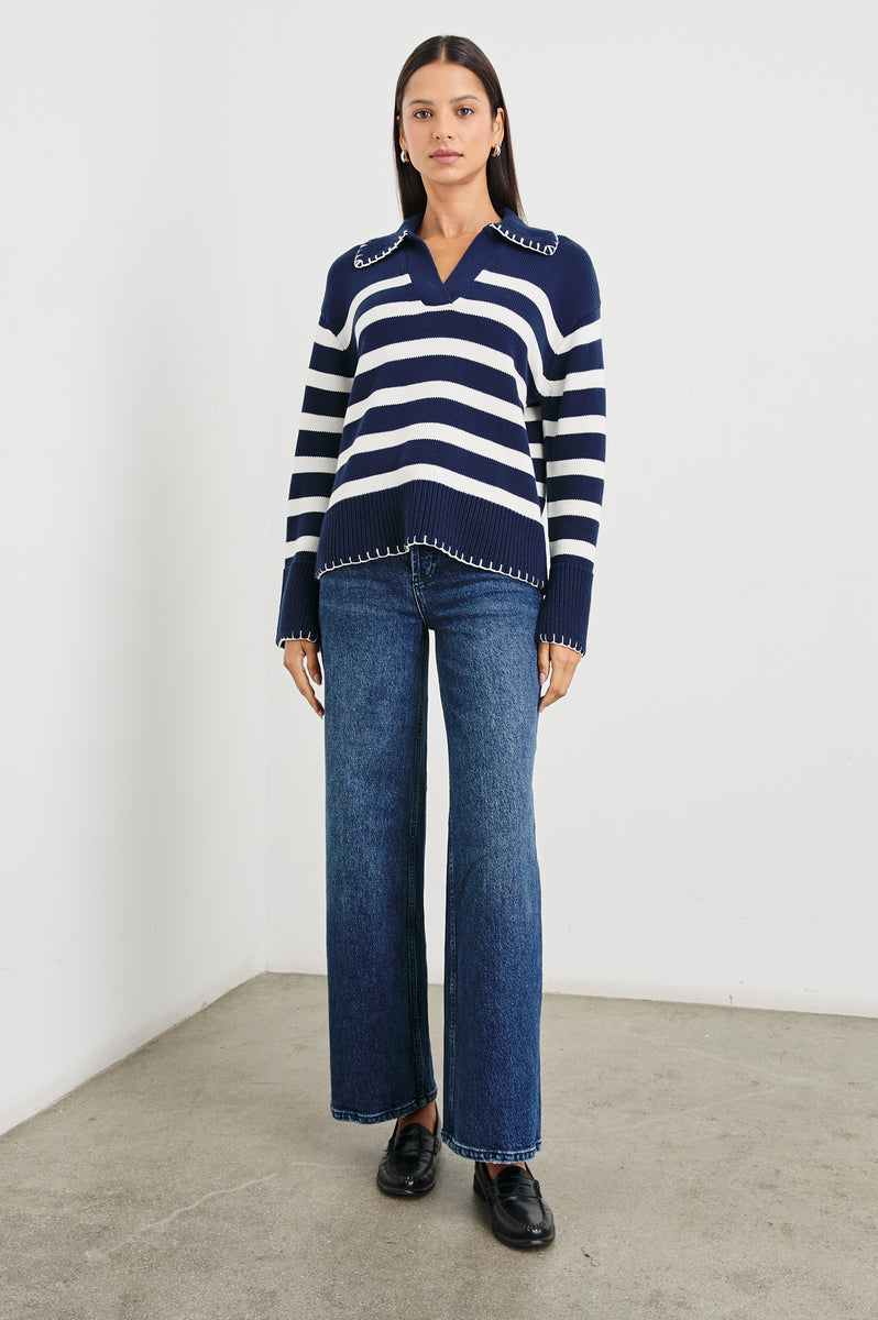 ATHENA SWEATER - NAVY IVORY STRIPE – Rails