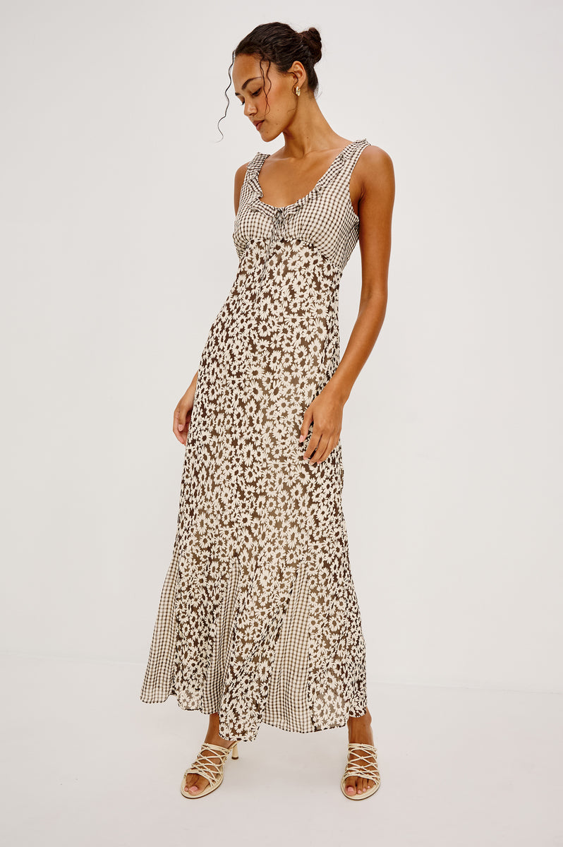 DAHLIA DRESS - ESPRESSO DAISY GINGHAM MIX – Rails