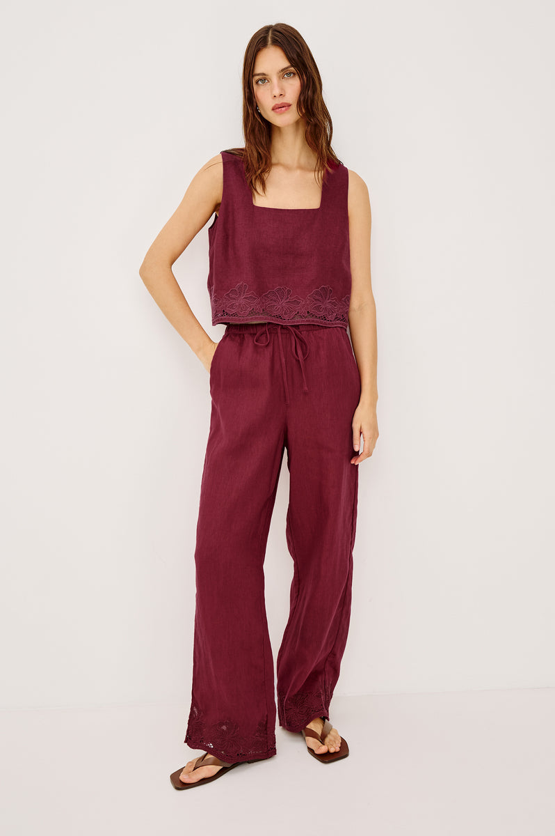 EMMIE PANT - BERRY HIBISCUS EMBROIDERY – Rails