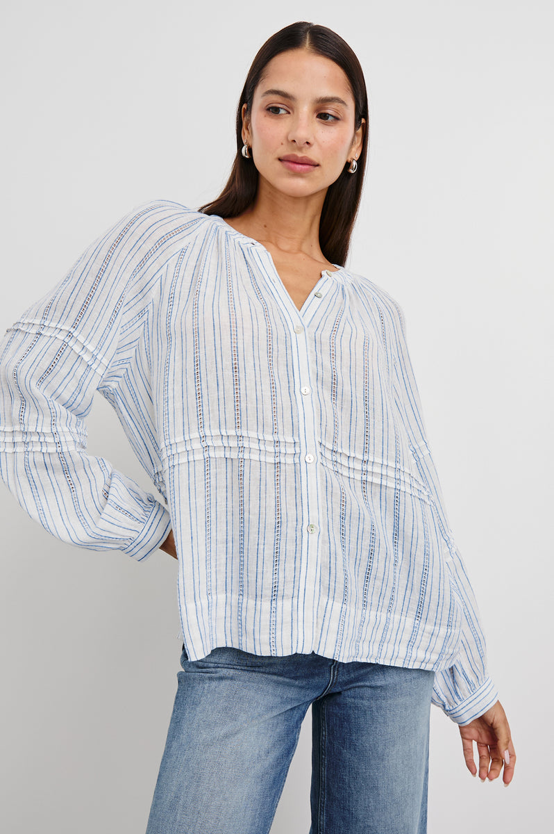 Tuck Sleeve French Stripe Top Herlipto herlipto Tuck Sleeve French