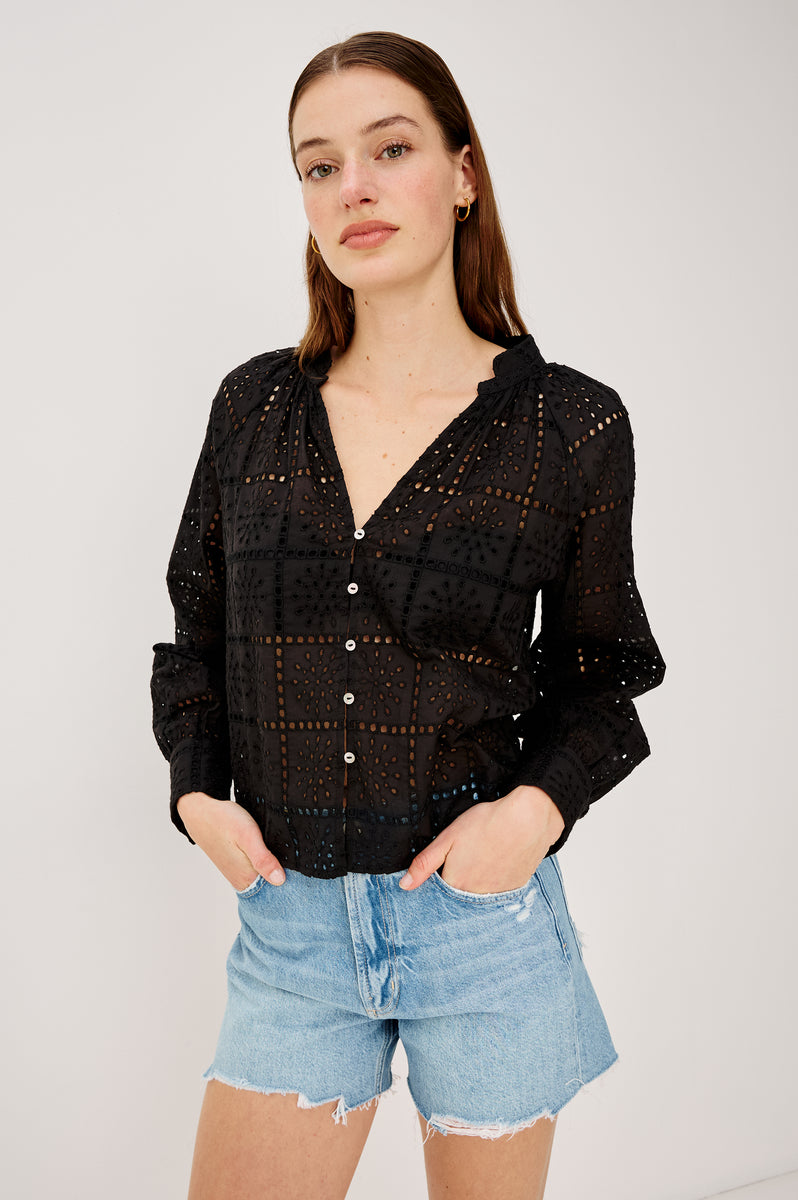 FRANCINE TOP - BLACK GRID EMBROIDERY – Rails