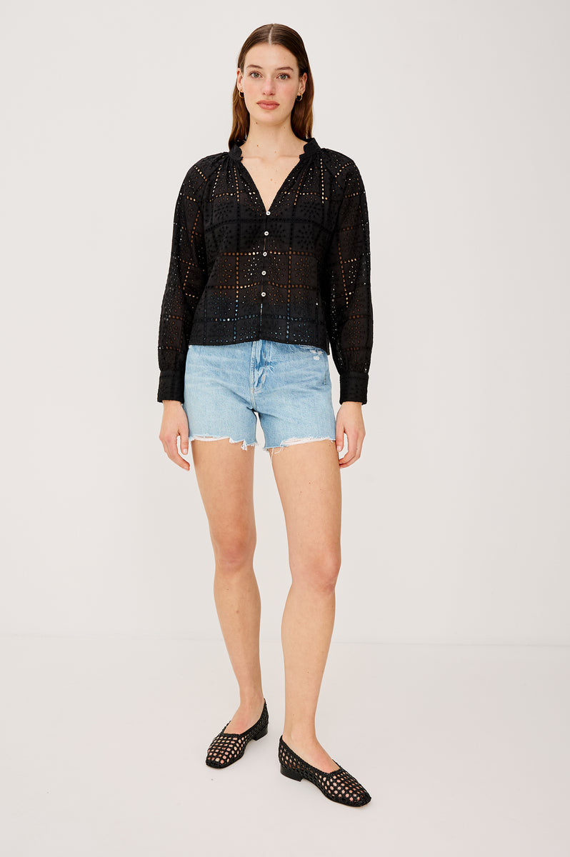 FRANCINE TOP - BLACK GRID EMBROIDERY – Rails