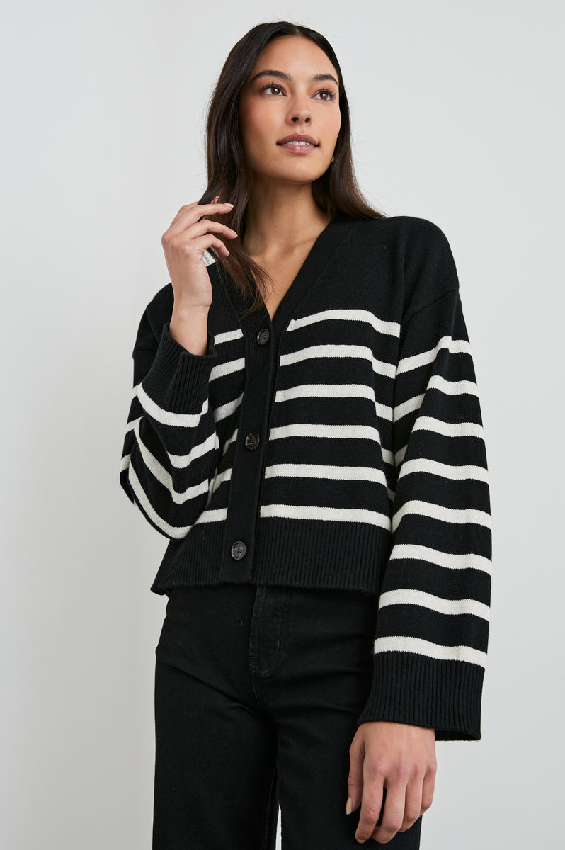 GENEVA CARDIGAN - BLACK OATMEAL STRIPES – Rails