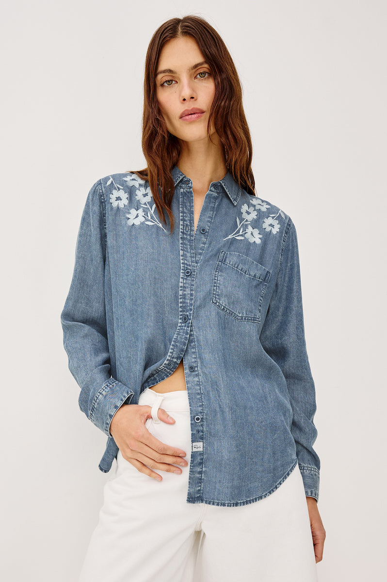 dress shirt with embroidery Rails Women's Ingrid Embroidered Button Front - Blue - Size L The Ultimate Muse Cap Size:Medium (100cm) / Sleeve (92cm) Our new drop of Cettire Designer color: 09B