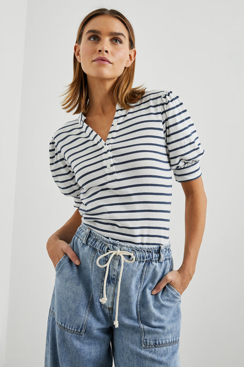 JEWEL-IVORY-NAVY-STRIPE-FRONT ANGLE