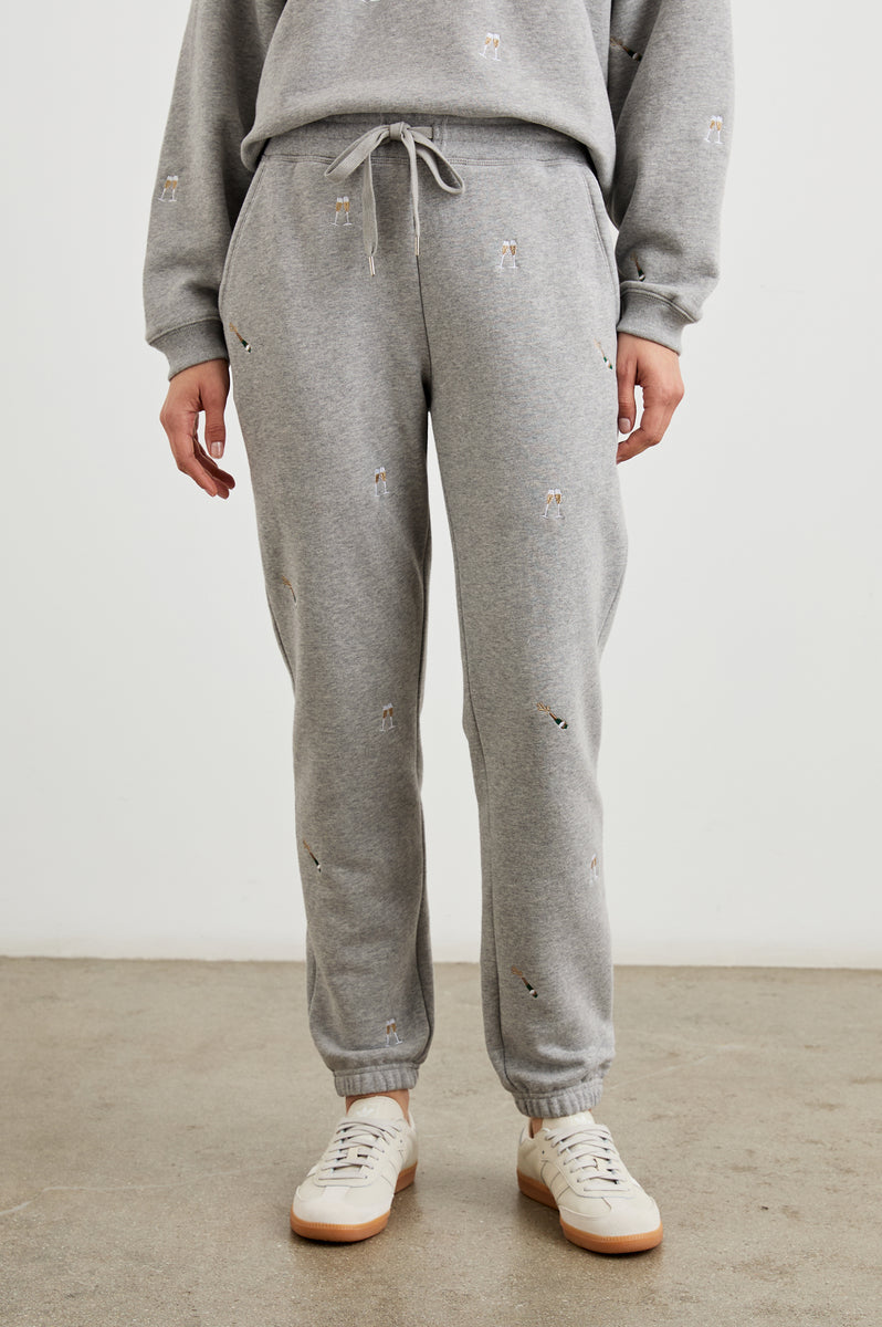 ボトムス・スパッツ the campamento/Grey Velour Jogging 3y KINGSTON-CHAMPAGNE-EMBROIDERY-