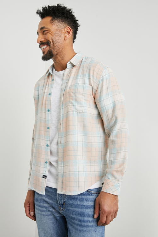 LENNOX SHIRT - TEAL CANTELOUPE MELANGE - SIDE BODY