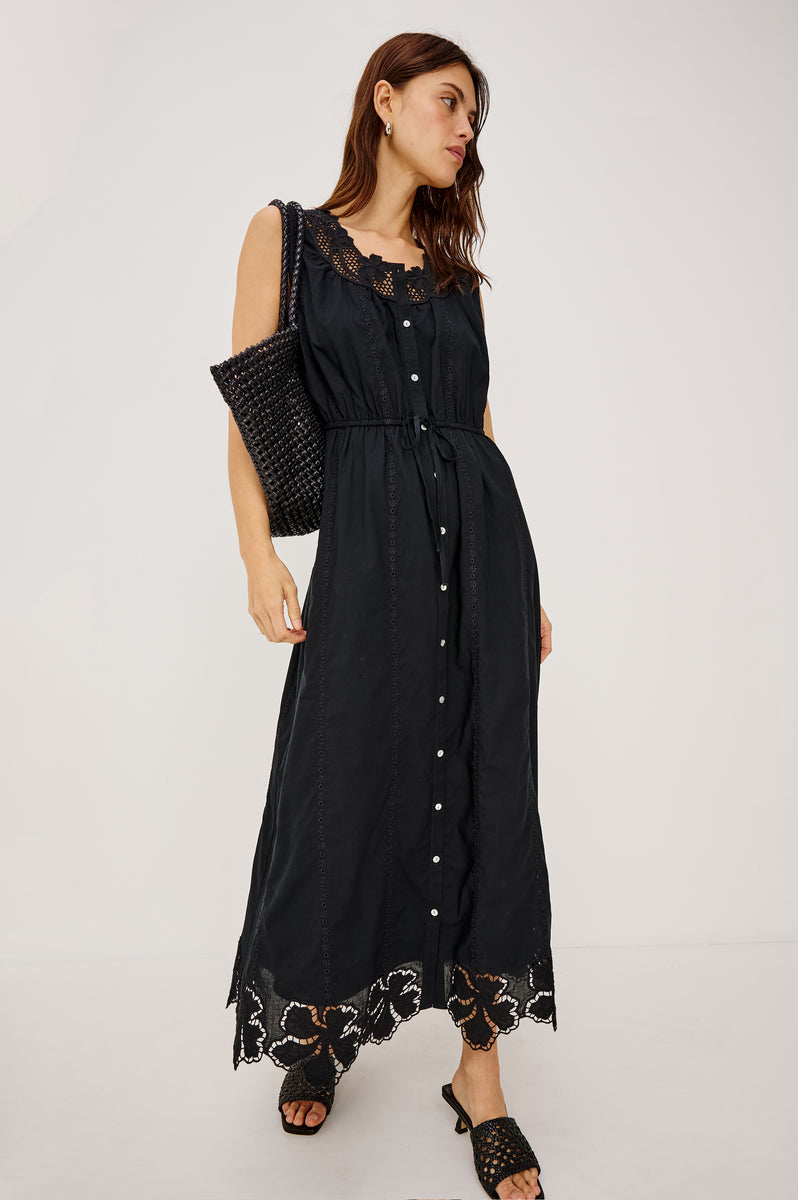 black dress with floral embroidery Rails Lorina | | Size XS 2024week19 UK Size:6 Sheer cut out at Alara Black Vegan Leather
