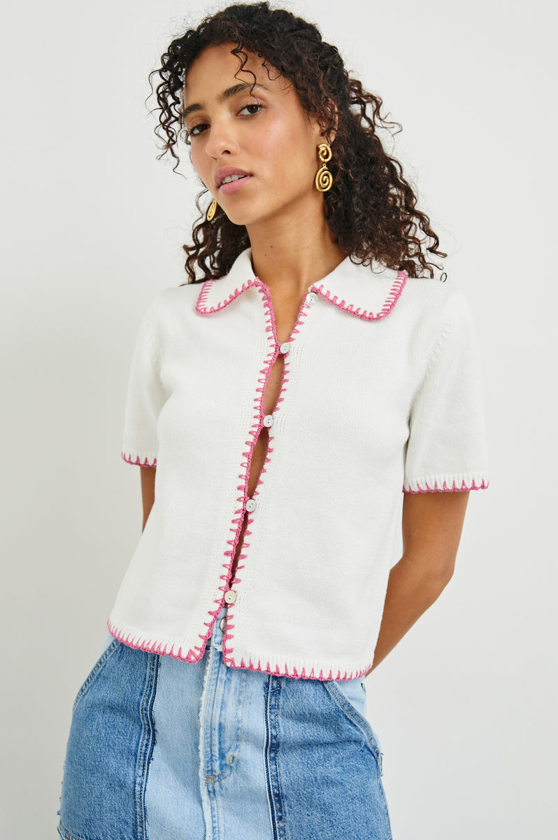 トップス 00s Share Spilit Hand Embroidery Top MALIAH TOP - IVORY HIBISCUS – Rails