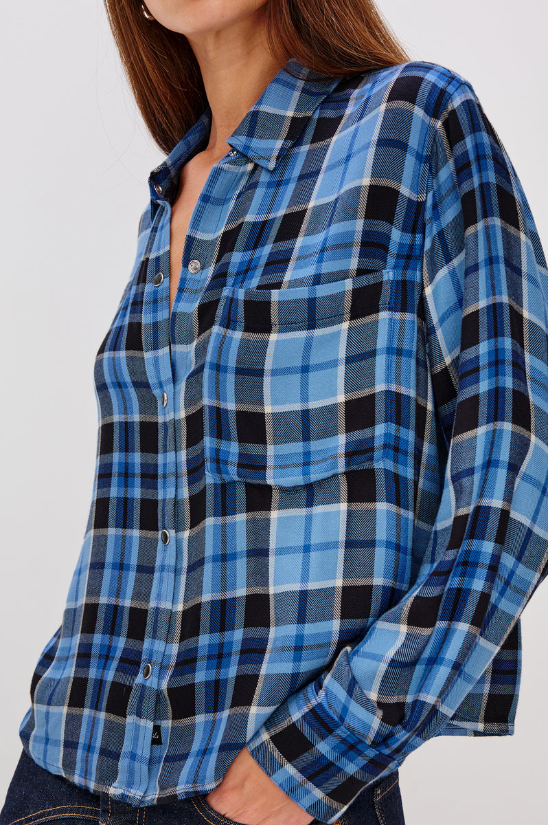 Rails Malin Windowpane Plaid Snap-Up Shirt in Midnight Blue White at Nordstrom, Size Xx-Large