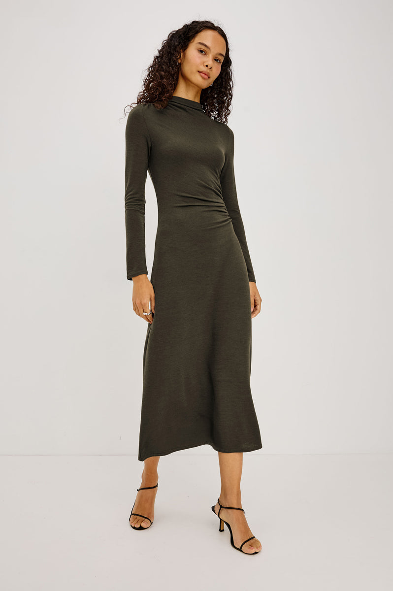 long sleeve olive green midi dress MARGARET meta game day