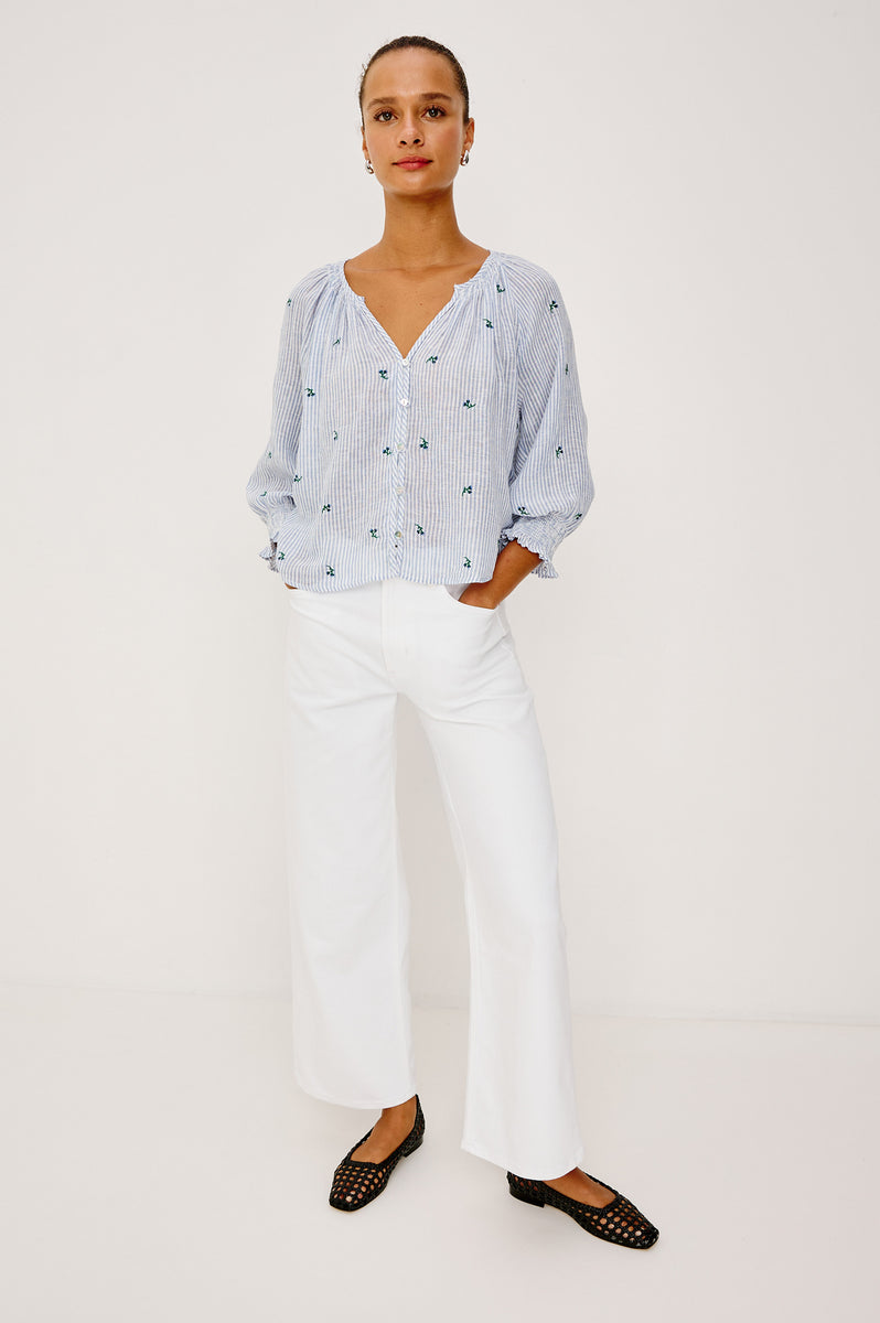 MARIAH TOP - BLUEBELL EMBROIDERED STRIPE – Rails