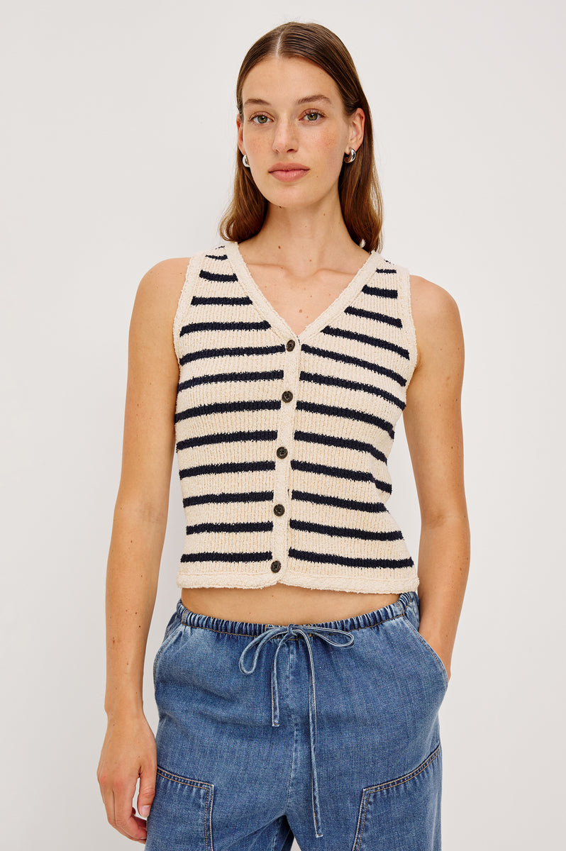 SADE VEST - IVORY NAVY STRIPE – Rails