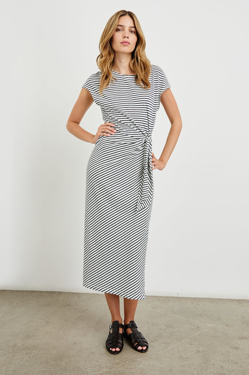 Rails Women's Selah Striped Side-Tie Midi-Dress - Ivory Navy Micro Stripe - Size XL Rails Women's Selah Striped Side-Tie Midi-Dress - Ivory Navy Micro Stripe - Size XL