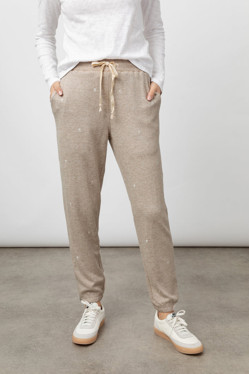 KINGSTON SWEATPANT - HEATHER BROWN EMBROIDERED STARS