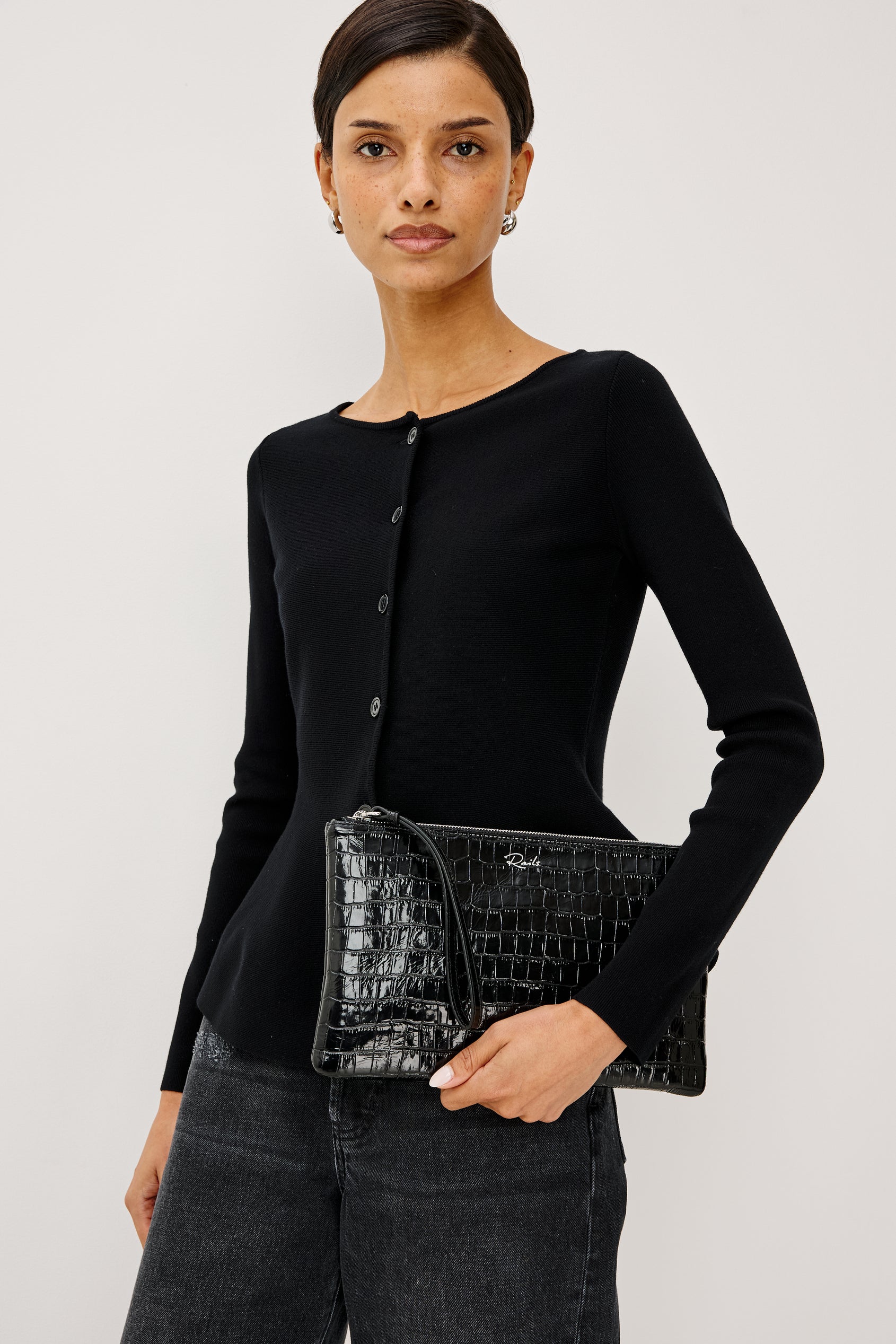 VERONA CLUTCH  - BLACK CROC EMBOSSED