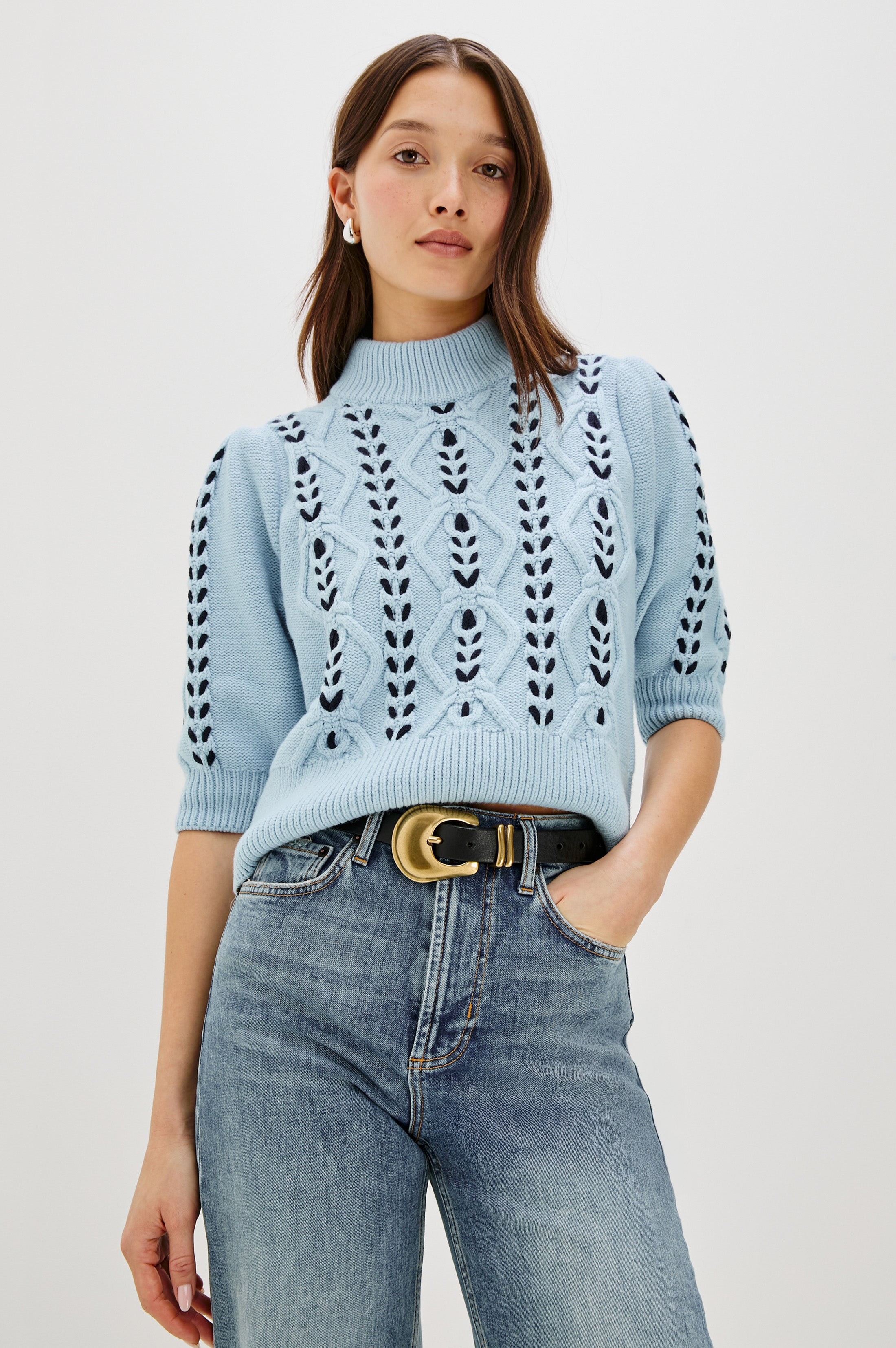 ADDY SWEATER - SKY NAVY CABLES – Rails
