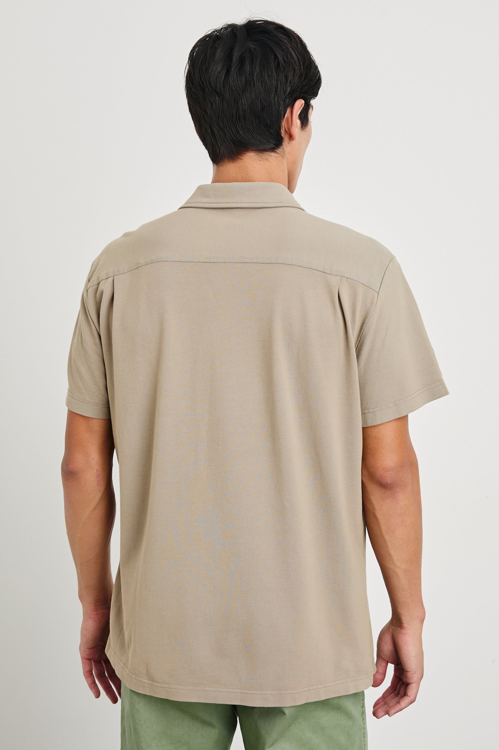 Alain Short Sleeve Button Up in Barley Colorway, Back View Featured on Model