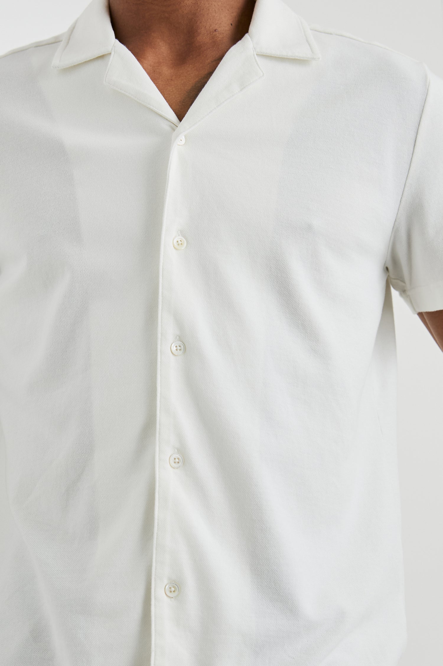 Alain Short Sleeve Button Up in Dove Colorway, Front View Featured on Model