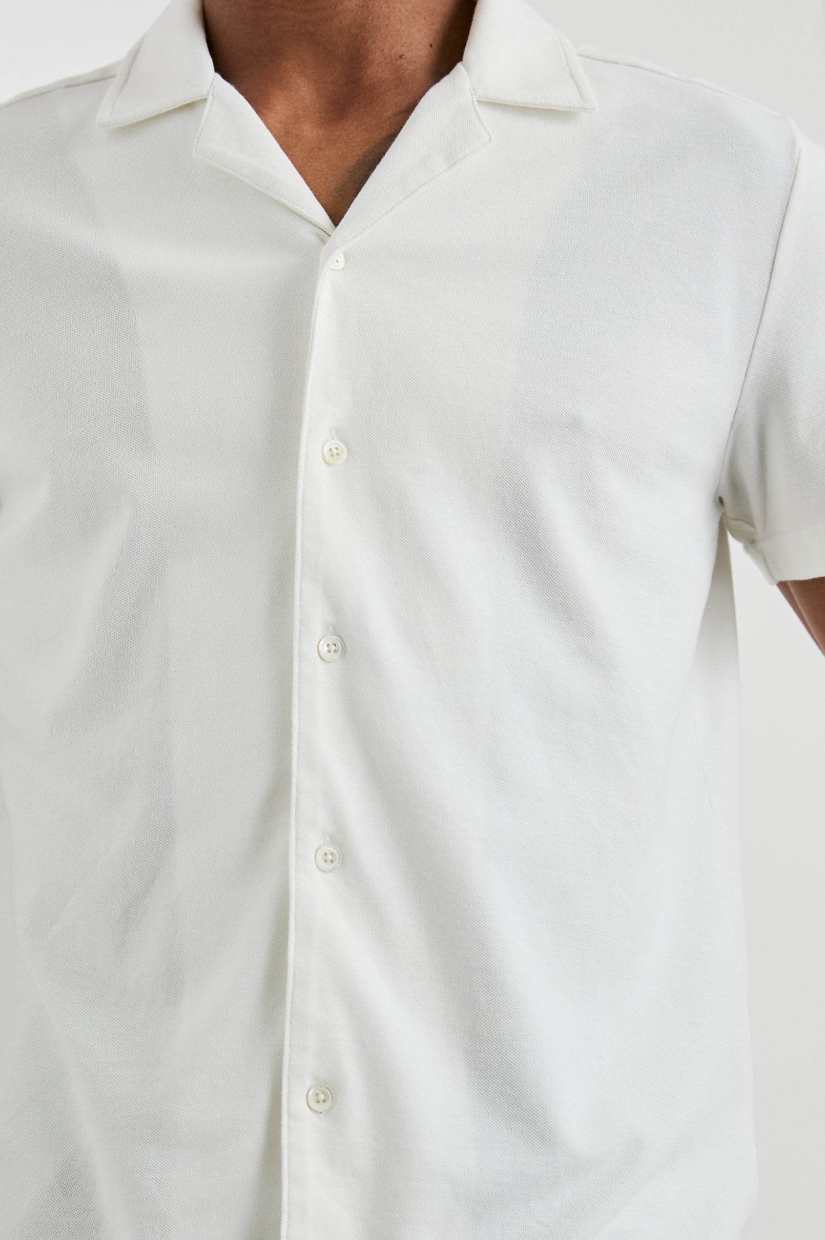 Alain Short Sleeve Button Up in Dove Colorway, Front View Featured on Model