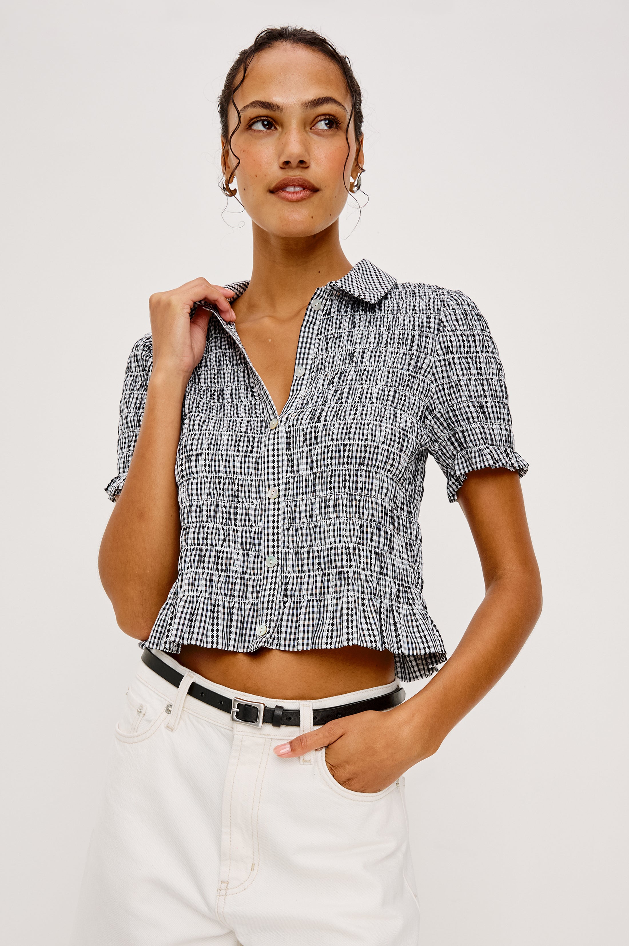 Sheller gingham tweed bloom tops新品 gingham tweed bloom tops – shéller / シェリエ