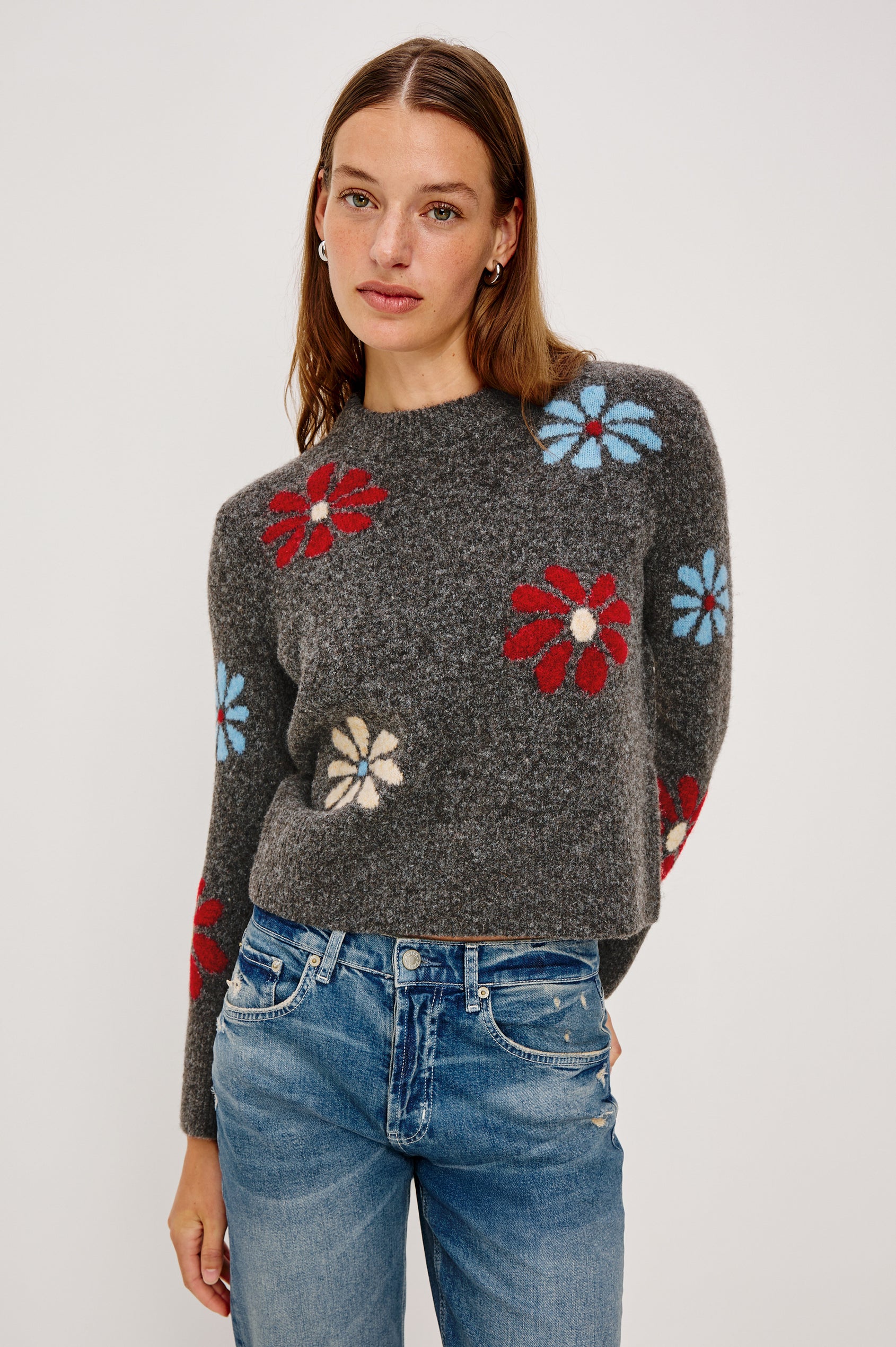 ANISE SWEATER - CHARCOAL WINTER FLORAL