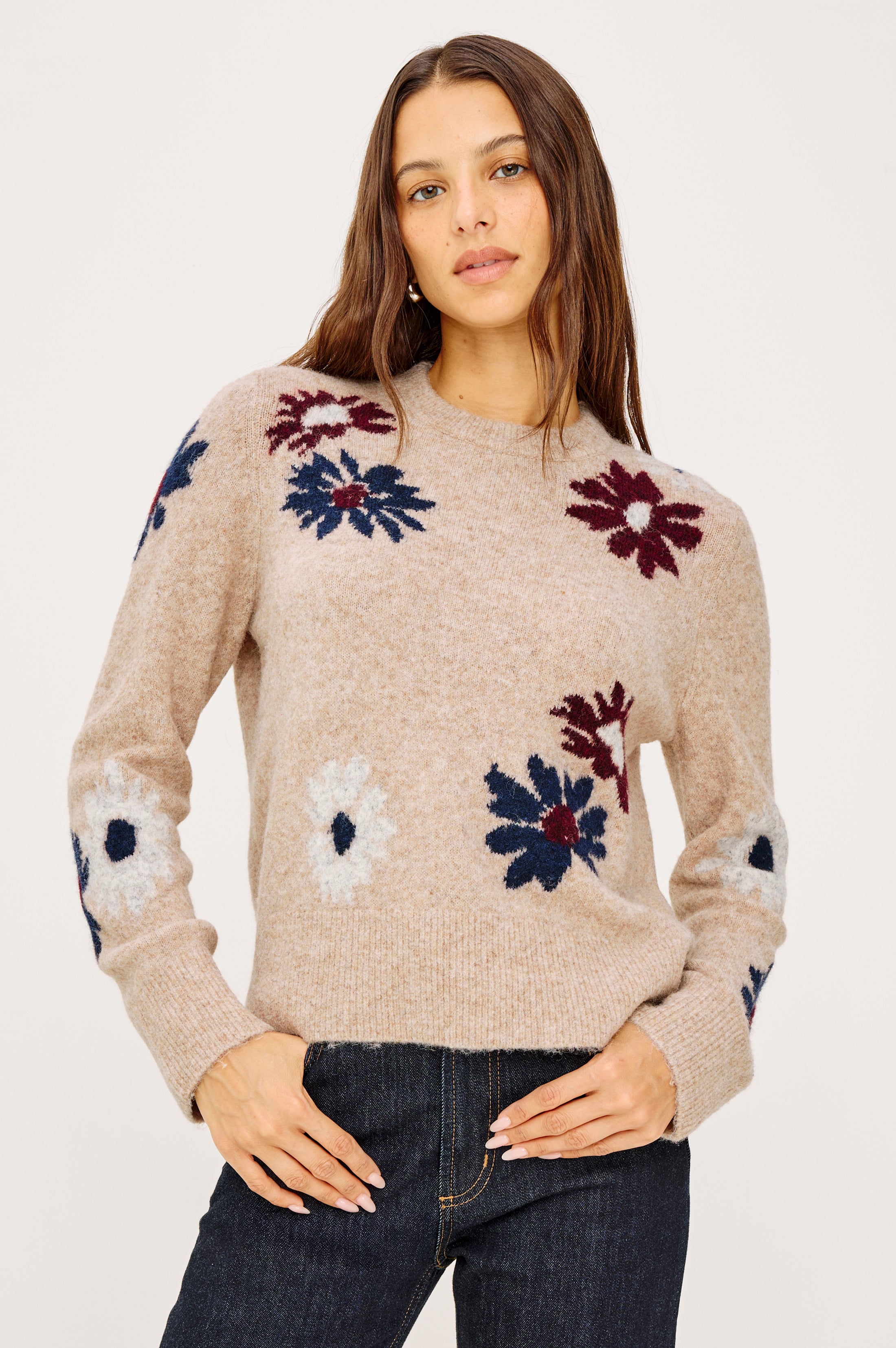 トップス MURRAL FRAMED FLOWER KNIT SWEATER BEIGE ANISE SWEATER - OAT DAISIES – Rails