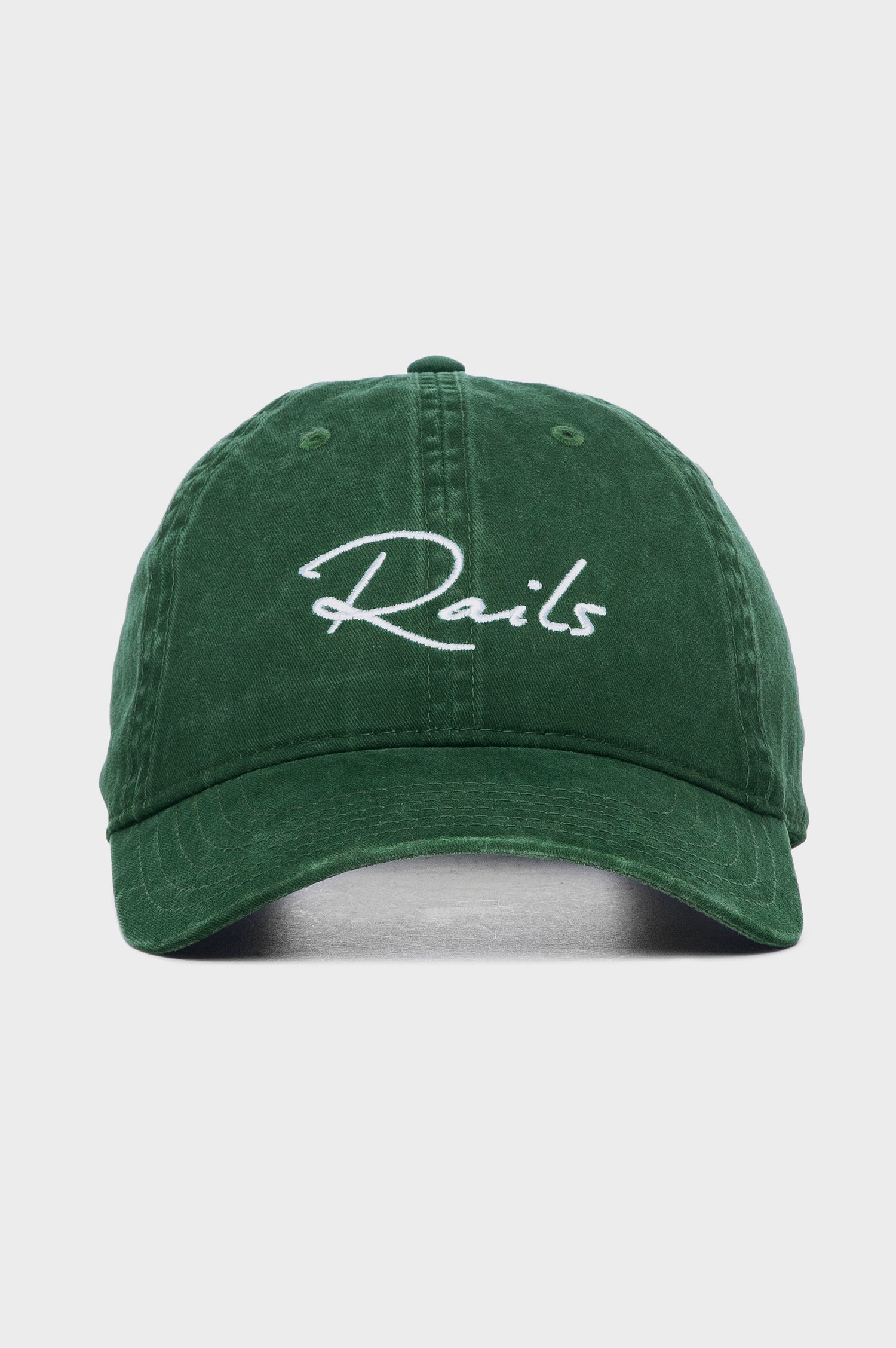 Anniversary Baseball Cap with an Adjustable Back Strap, Front Text, Rails, and Back Text, Est 2009, in Forest Colorway, with White Text - Front View 