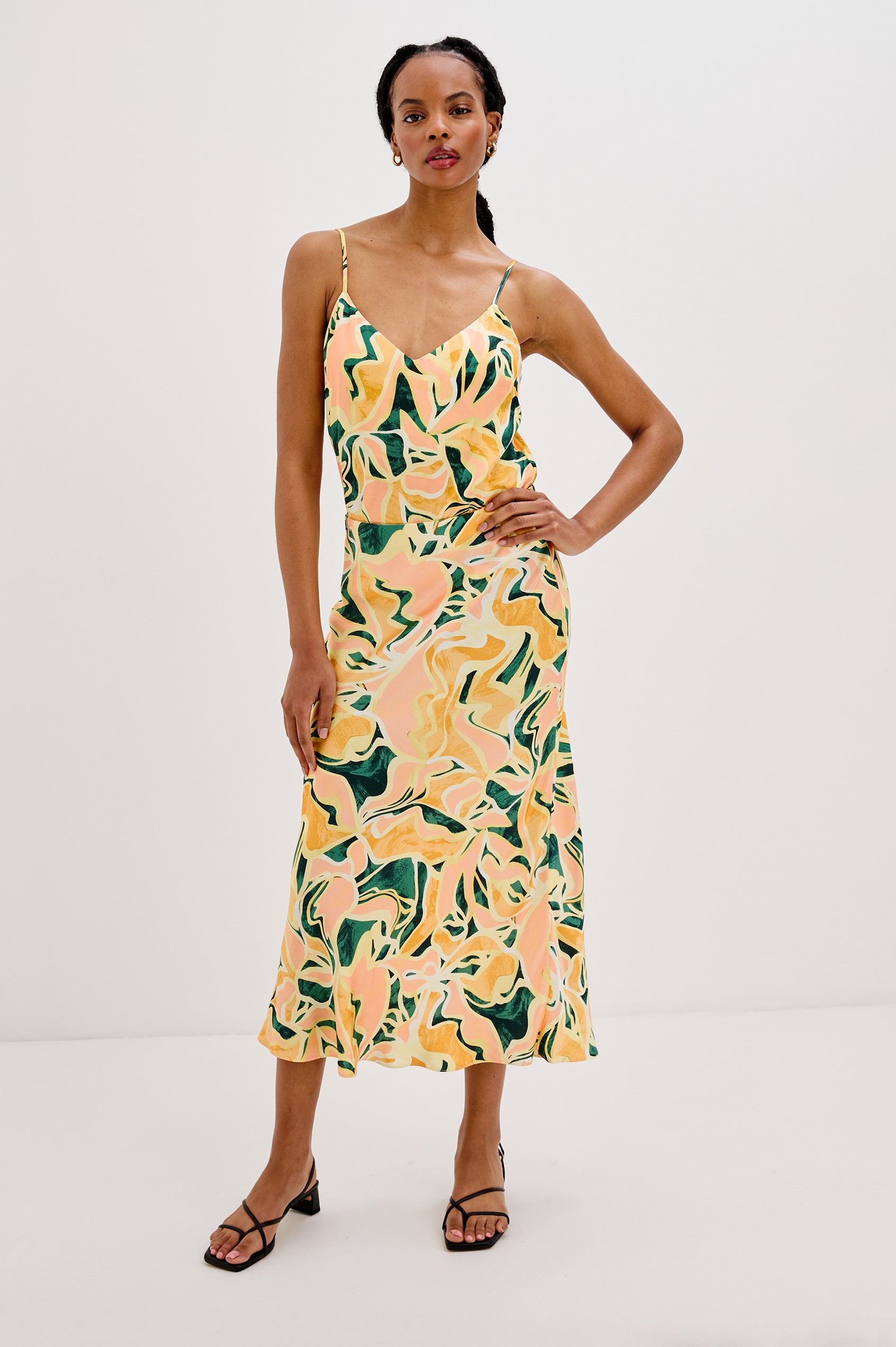 Anya Midi Skirt in Tulum Colorway. Full Body Front View Shown on Model.