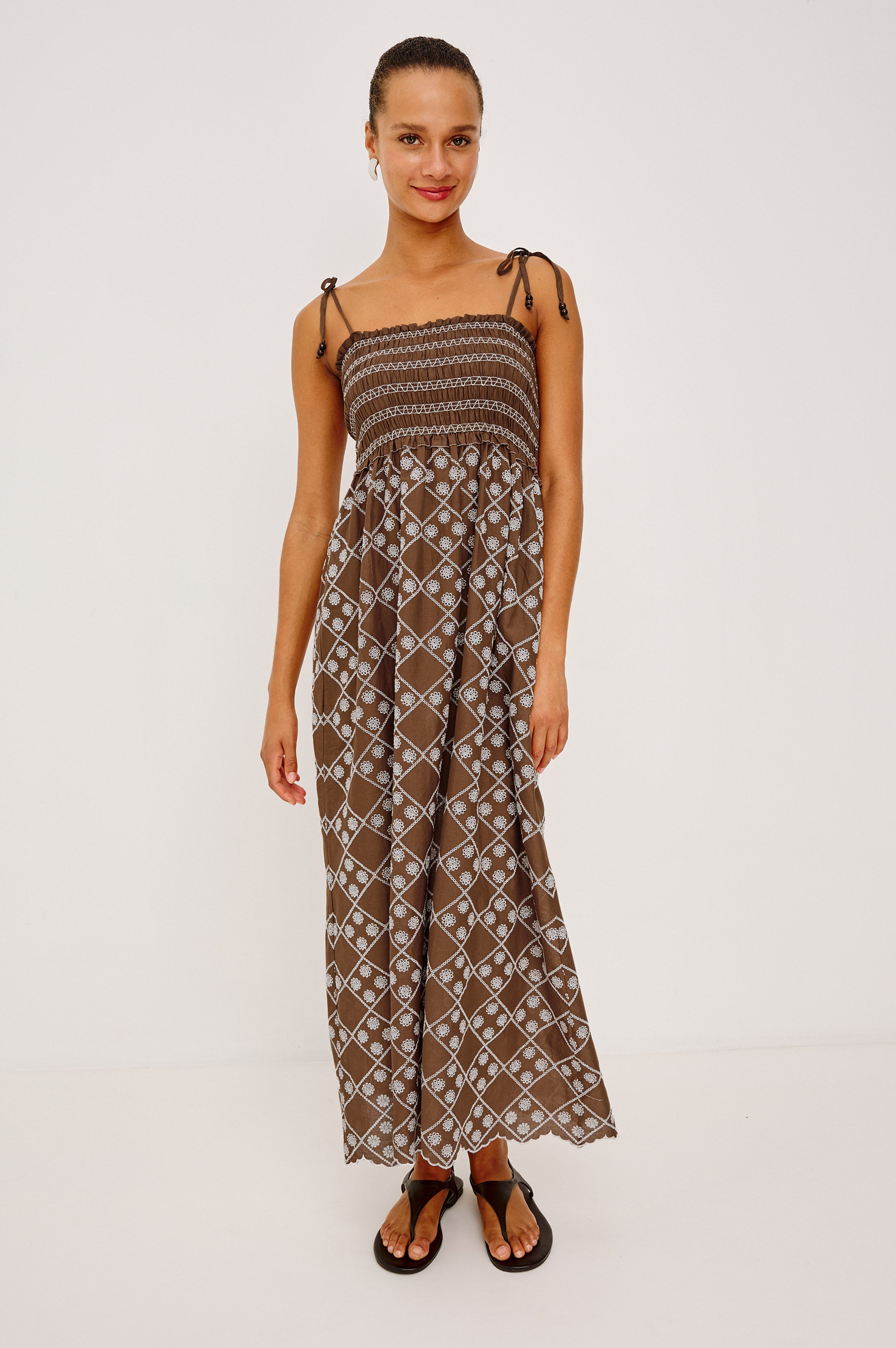 Rails | Becca Dress - Cocoa Daisy Embroidery | Premium Cotton | Size S