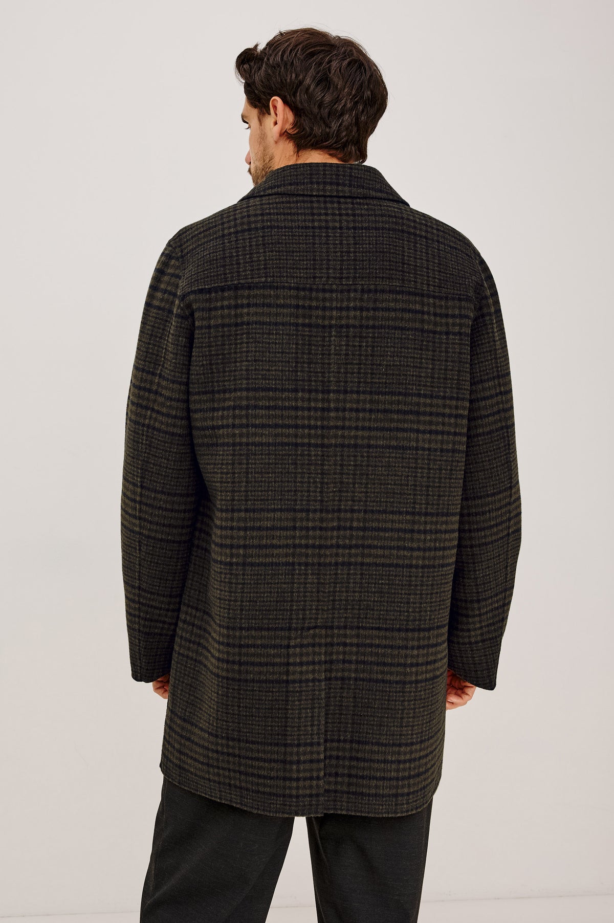 Breton Jacket in Wool Blend With Button Front, Point Collar, Long Sleeves, and Topcoat Silhouette in Highland Plaid Colorway -