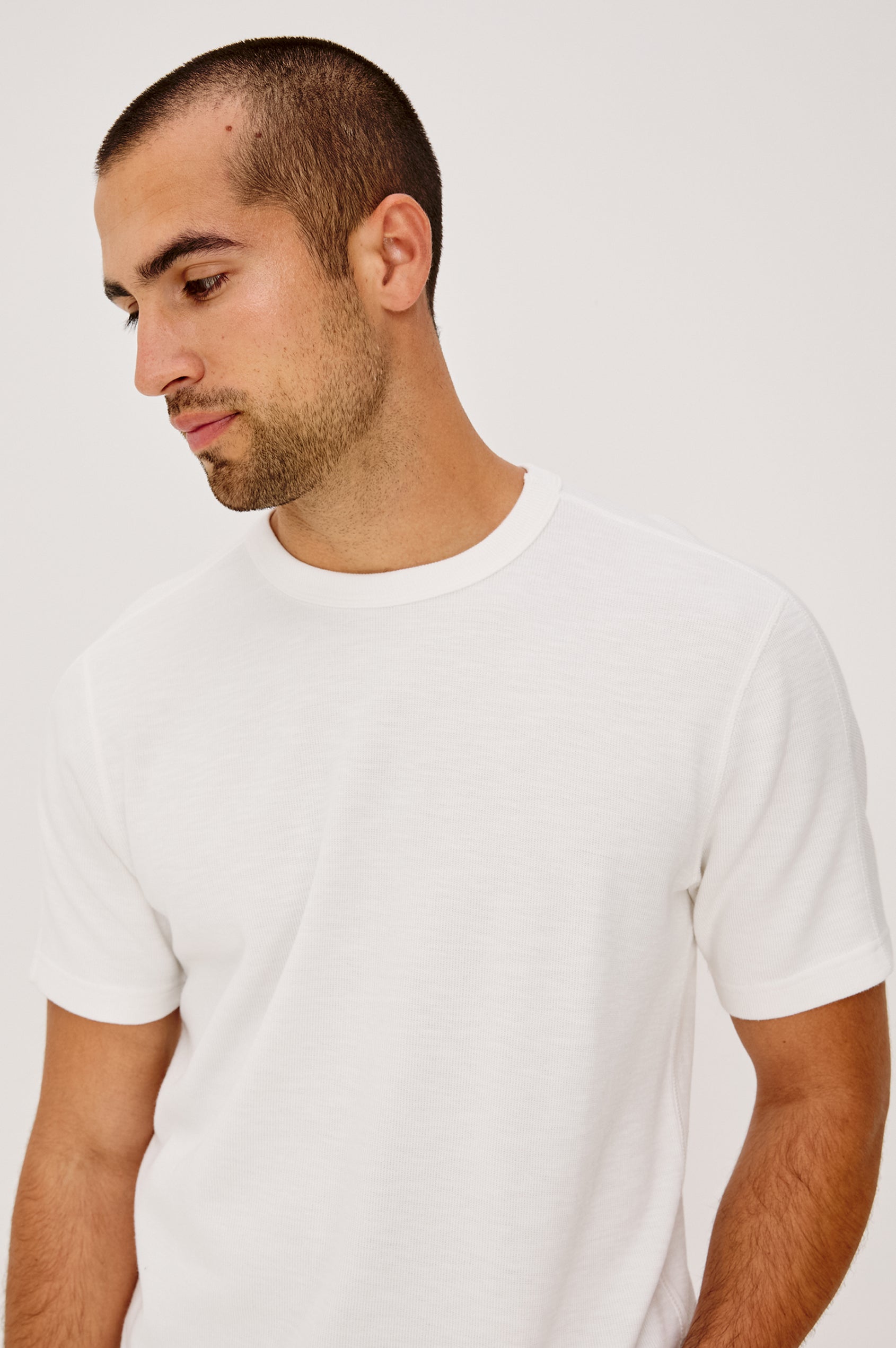 Brooks Short Sleeve T-Shirt With Crew Neckline, Short Sleeves, and Classic Fit in Whitecap Colorway - Upper Body Front View Featured on Model