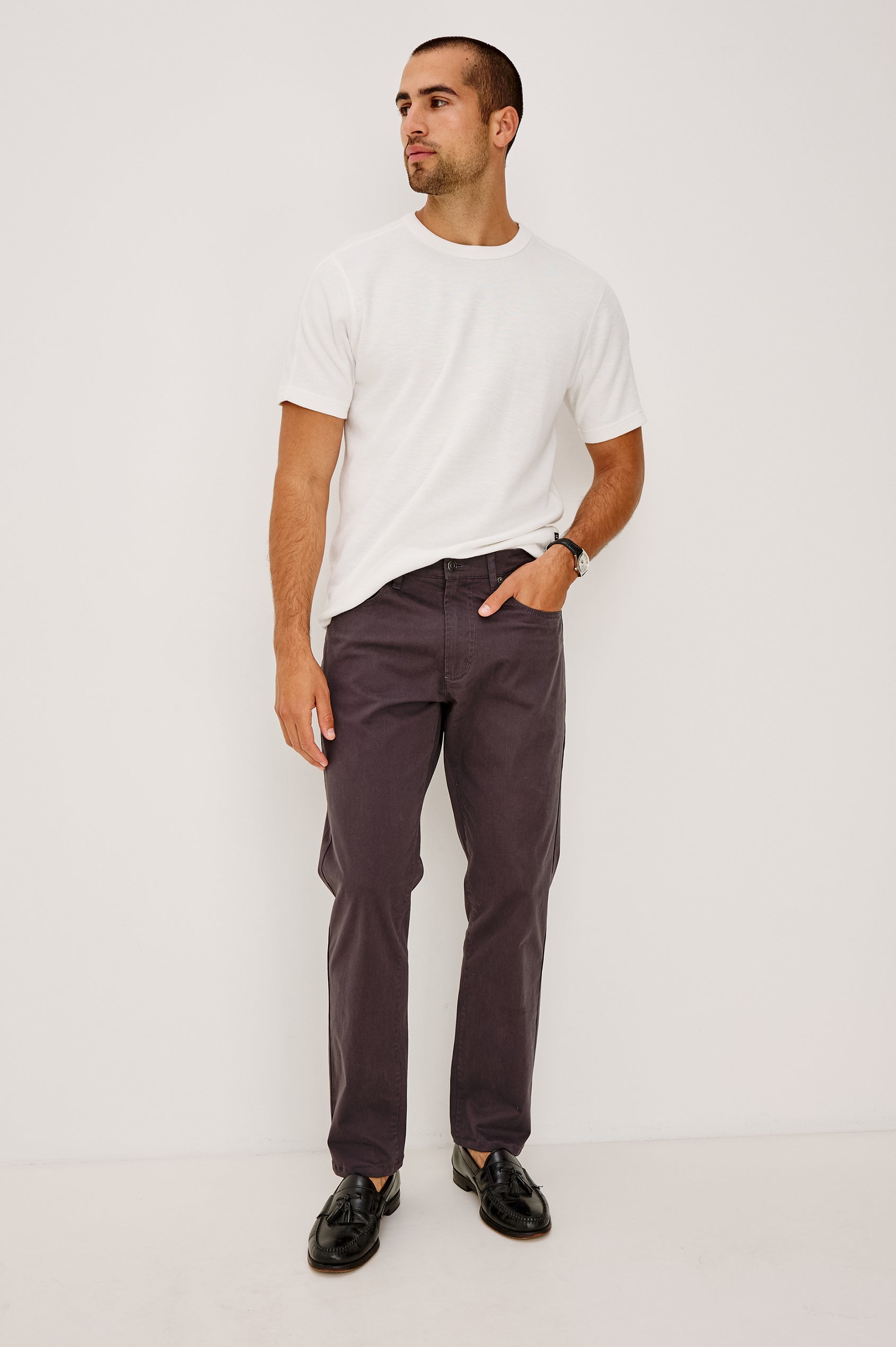 Brooks Short Sleeve T-Shirt With Crew Neckline, Short Sleeves, and Classic Fit in Whitecap Colorway - Full Body Front View Featured on Model