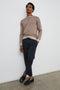 Burns Long-Sleeve Sweater with a Crew Collar and a Lighter Colored Ribbed Trim in Mocha Heather Colorway - Front Full Body View Featured on Model