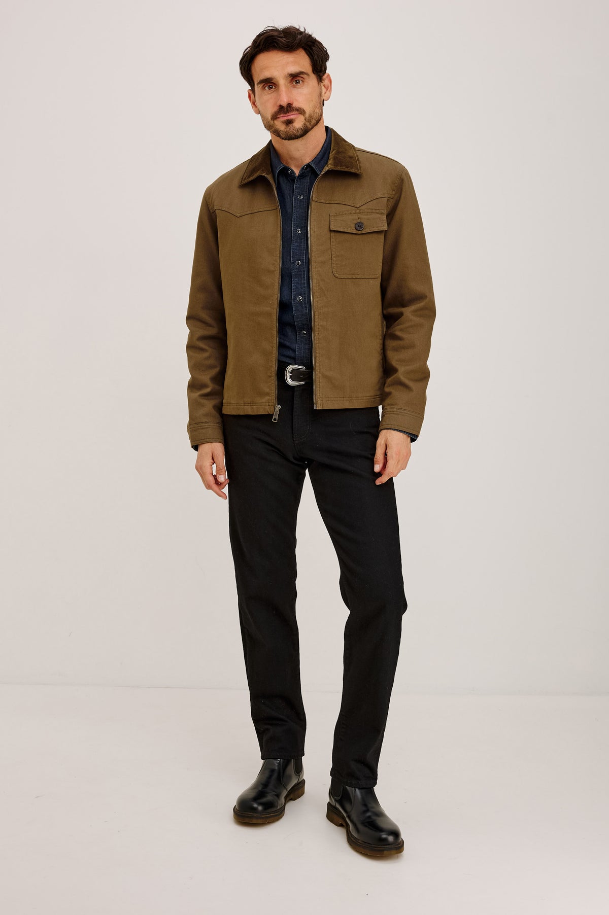 Canyon Jacket in Cotton With Slightly Cropped Utility Fit, Zip-Front Closure, Pointed Collar, Chest Patch Pocket, and Long Sleeves in Mesa Colorway