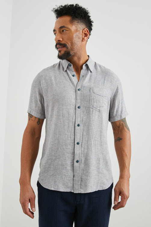 CARSON SHIRT - CHAMBRAY RED STRIPE - FRONT BODY