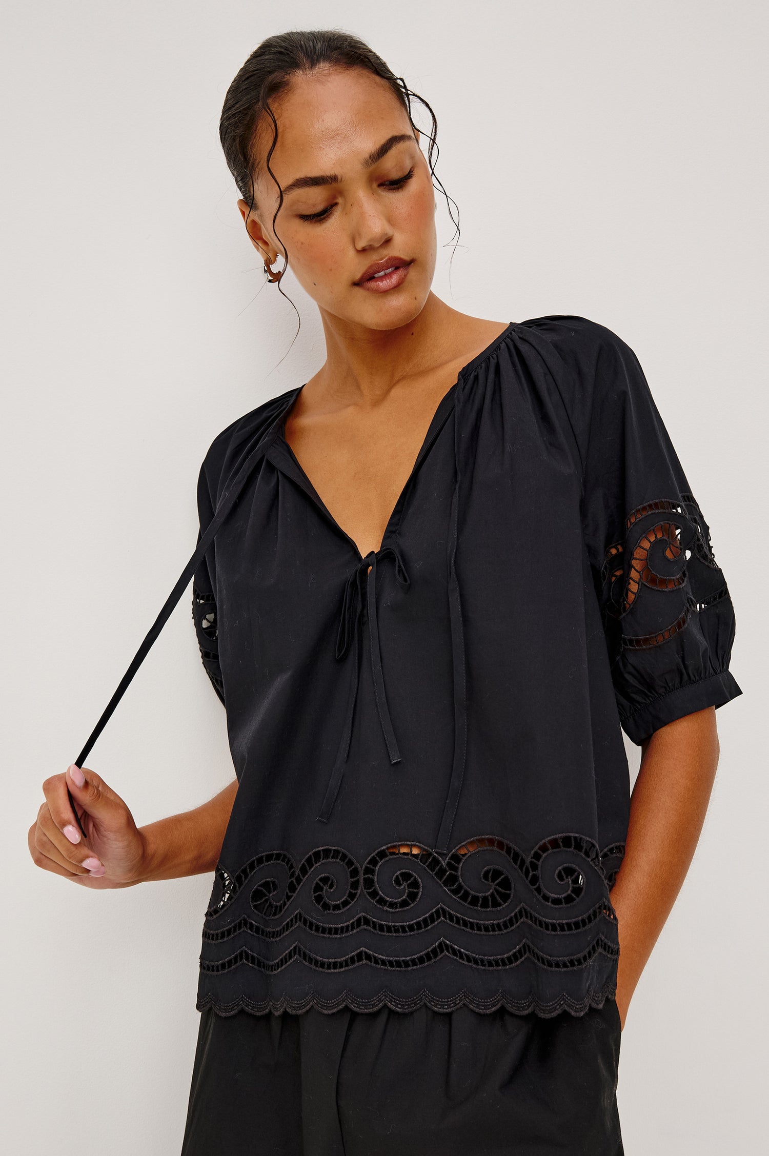 CATALENE TOP - BLACK EMBROIDERY