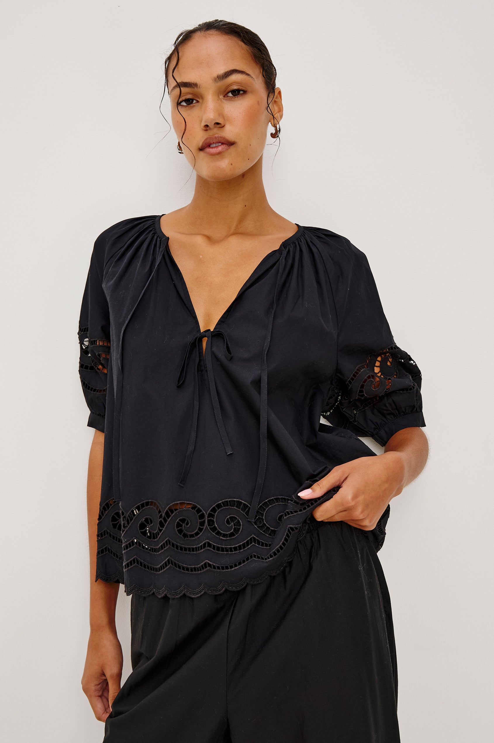CATALENE TOP - BLACK EMBROIDERY