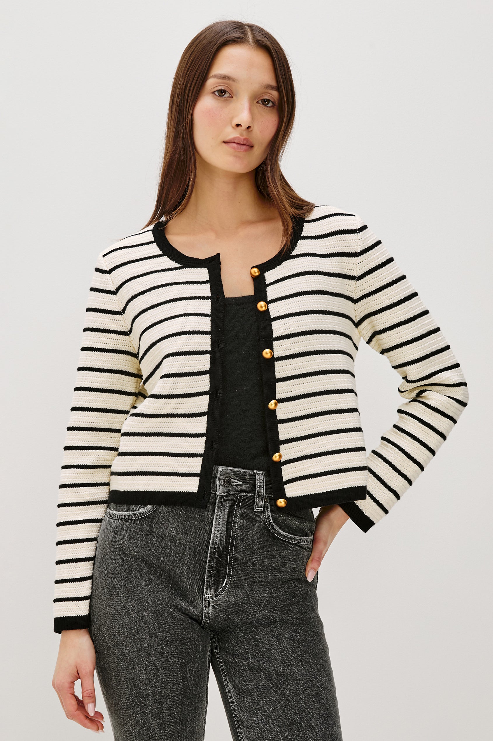 CATANIA CARDIGAN - IVORY BLACK STRIPE