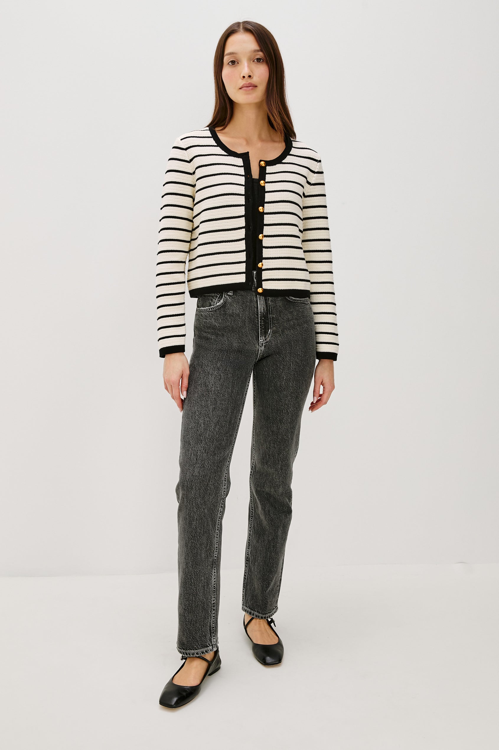 CATANIA CARDIGAN - IVORY BLACK STRIPE