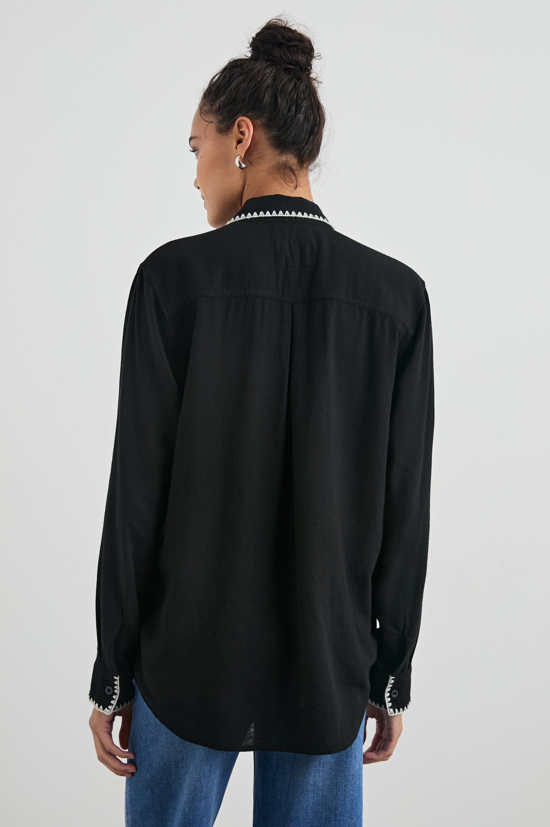 CHARLI SHIRT - BLACK BLANKET STITCH – Rails