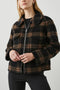 Cheyenne Zip-Up Jacket with Two Chest Flap Pockets and Dual Zipper in Camel Jet Colorway, a plaid - Front View Featured on Model 