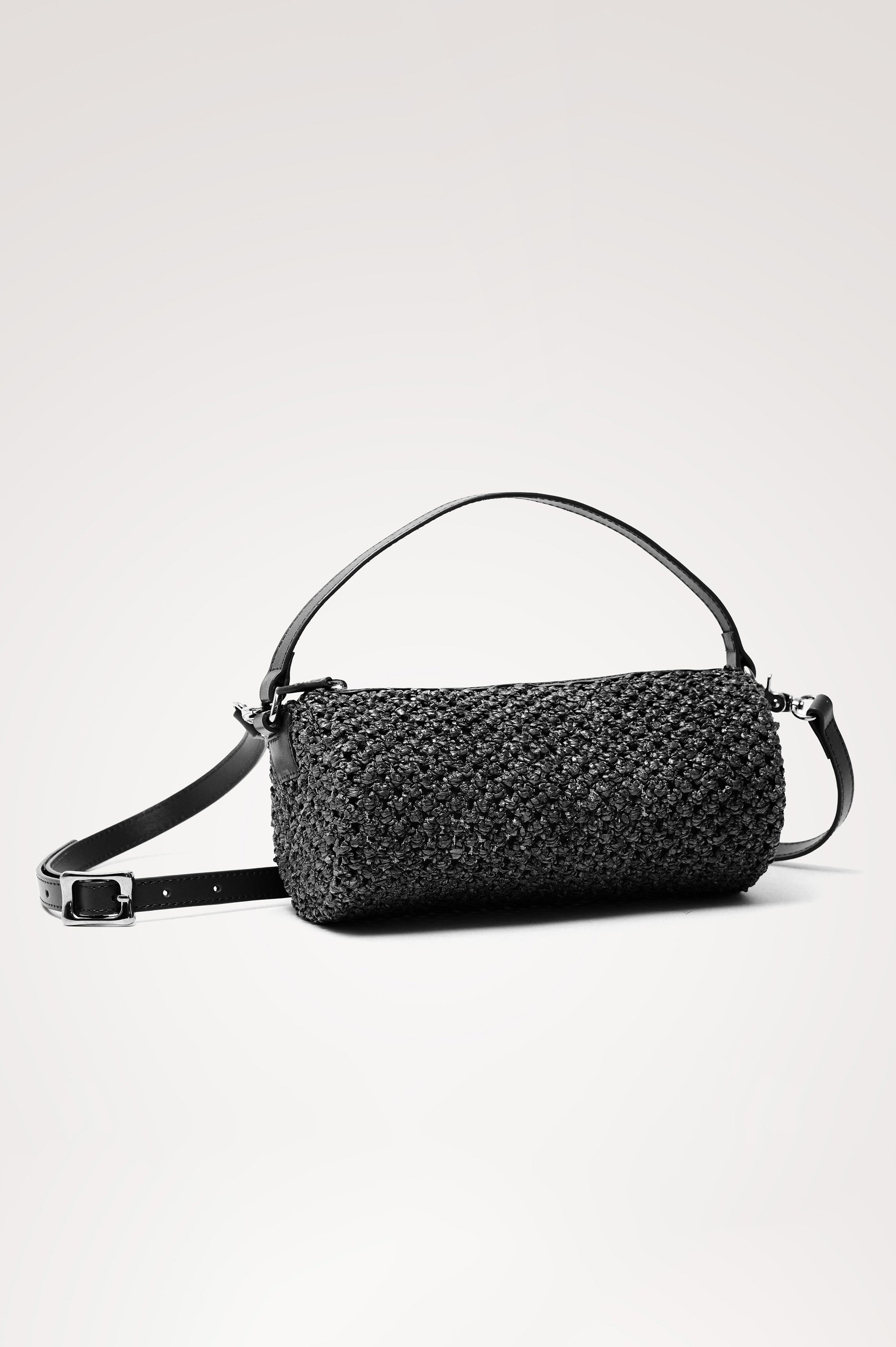COMO MINI BARREL BAG - BLACK RAFFIA – Rails