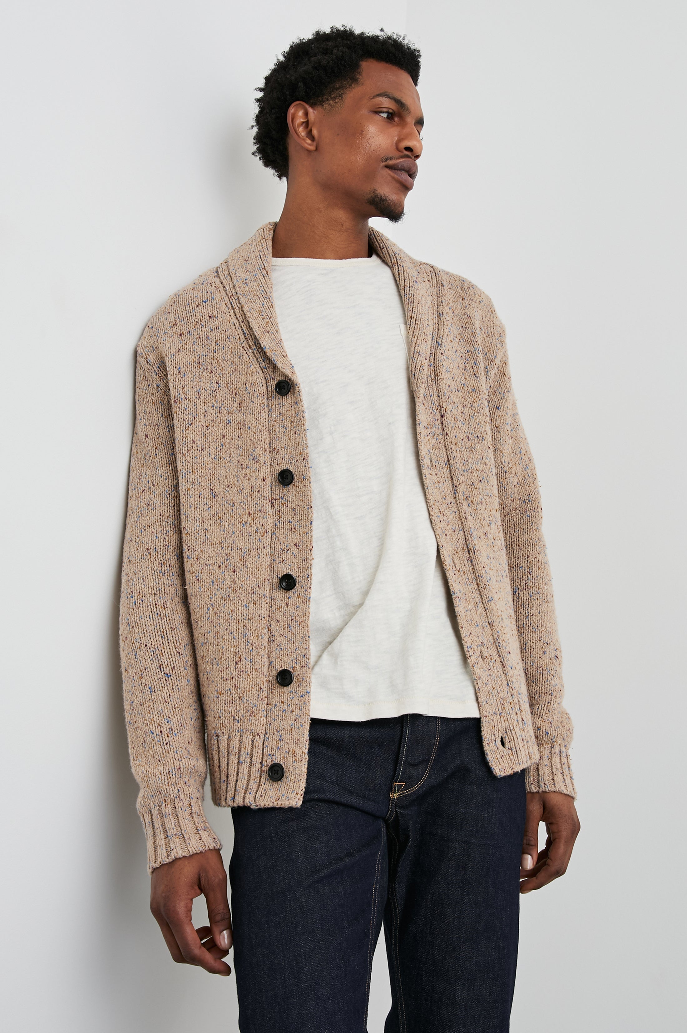 CORDEN CARDIGAN OATMEAL SPECKLE - Main Image