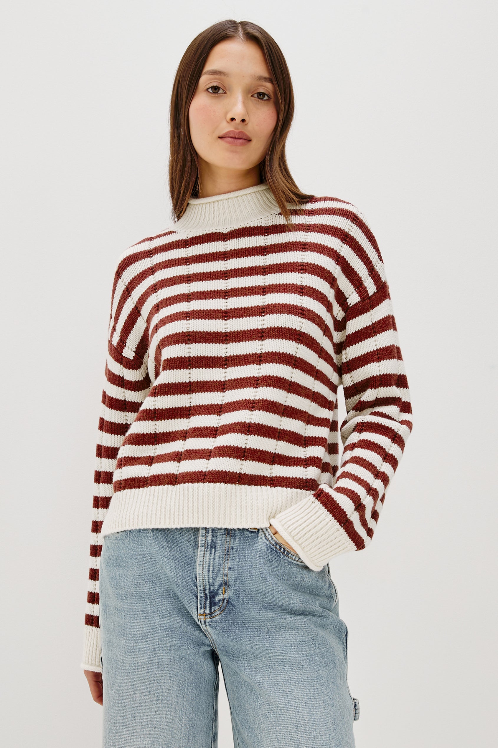 CORRINE SWEATER - IVORY RUSSET STRIPE
