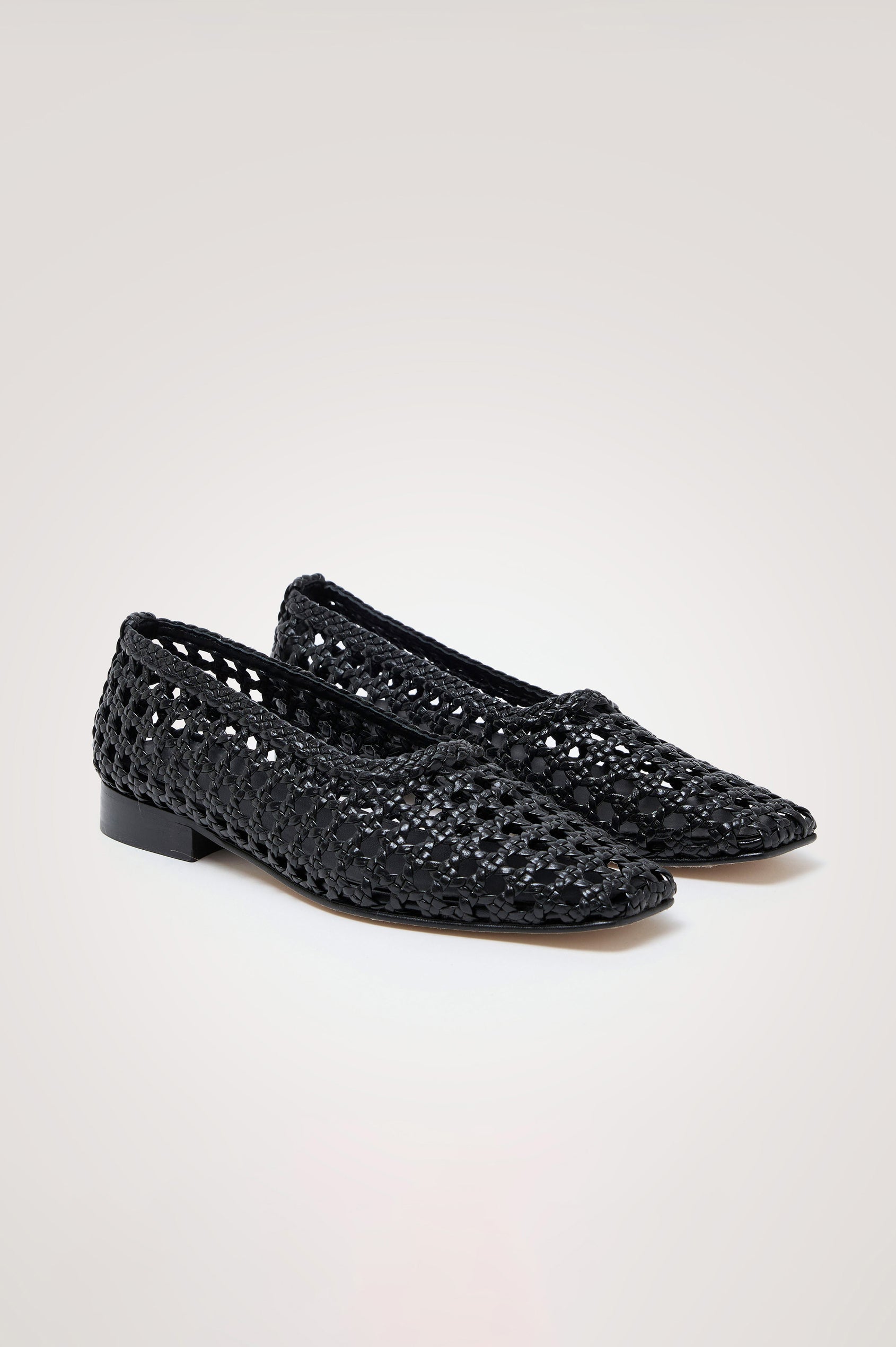 Cortona Ballet Flat in Woven Leather With Square Toe in Black Colorway - Side View Featured