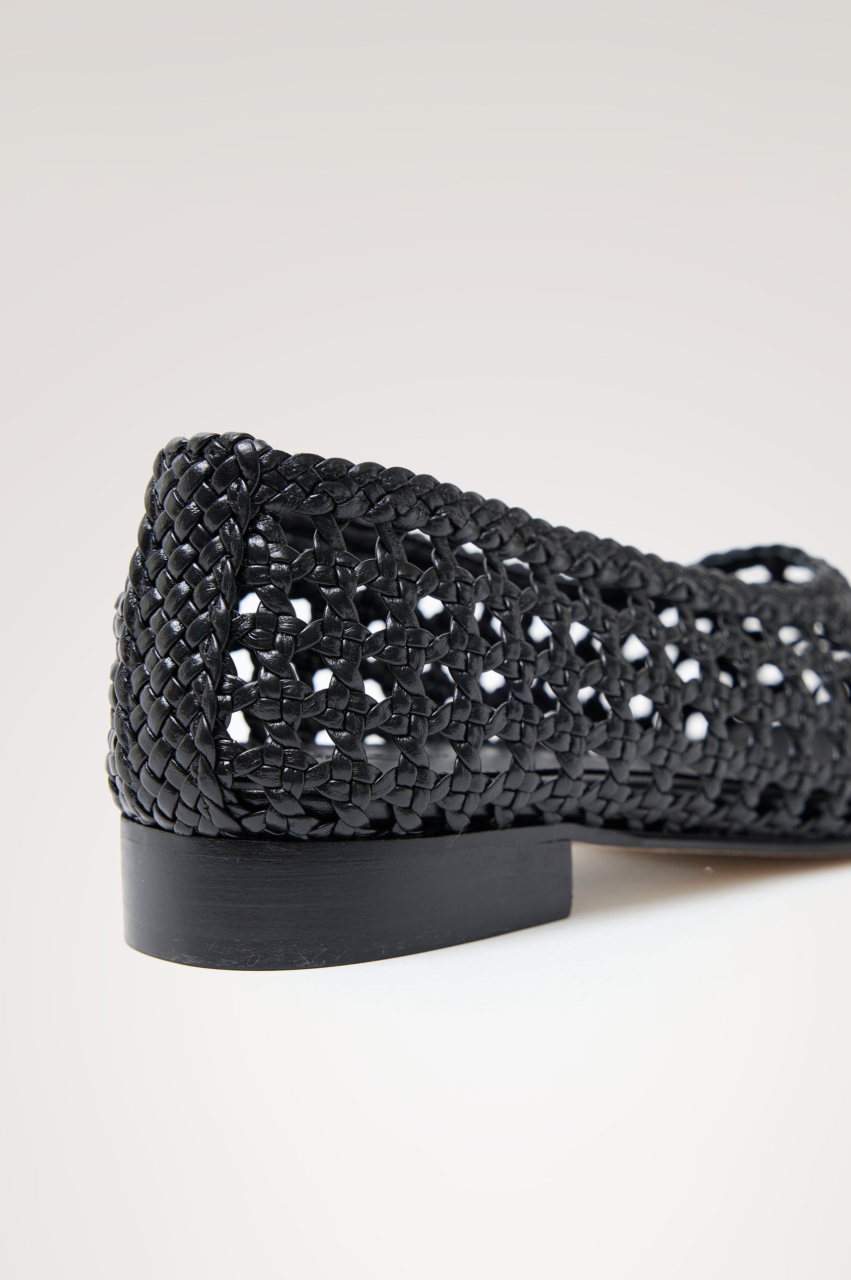 Cortona Ballet Flat in Woven Leather With Square Toe in Black Colorway - Back View Featured