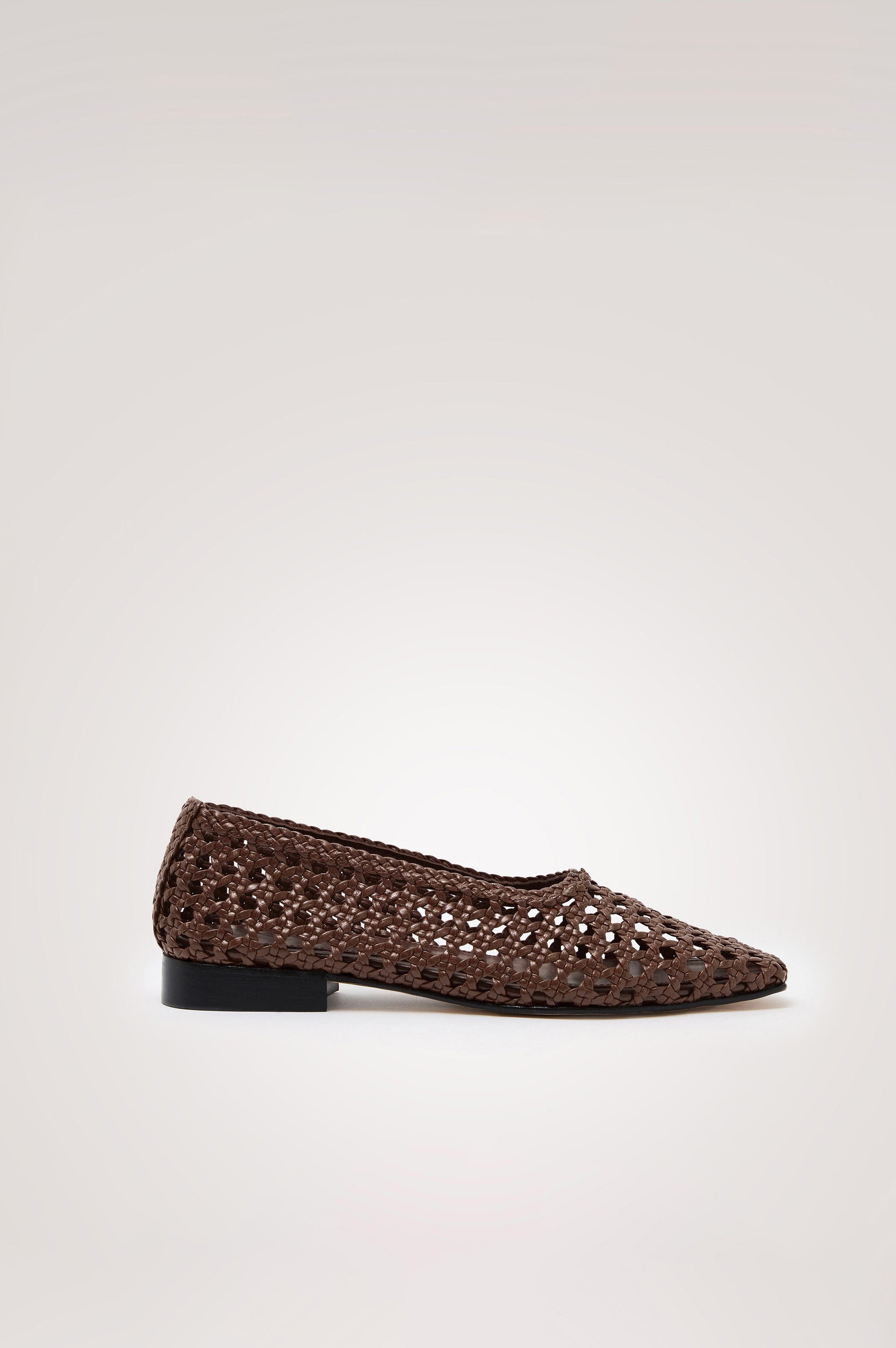 Cortona Ballet Flat in Woven Leather With Square Toe in Black Colorway - Side View Featured